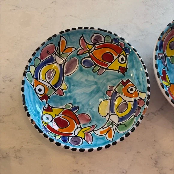 Bullocks Blue Ceramic Fish Plate Hand painted Italy Whimsical 8.5" Cottage Beach - Picture 3 of 7